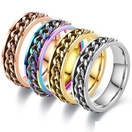 Band Rings Trendy 6Mm Stainless Steel Rotating Chain Spinner Wedding Engagement Tail Ring For Men Drop Delivery Jewellery Dhzyt