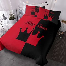 Bedding sets Couple Queen and King Duvet Cover Set Red and Black Crown Print Bedding Set Romantic Valentines Day Gift Comfort Cover 3-piece set J240507