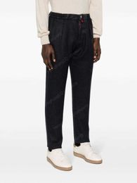 Designer Mens Pants Kiton Logo-patch Straight-leg Trousers for Man Casual Long Pant navy blue