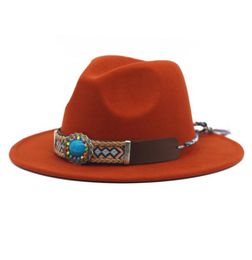 Ethnic Style Wide Brim Jazz Fedora Hats Women Men Autumn Winter Felt Cap Trilby Goth Top Vintage Party Wedding Church Hat9809836