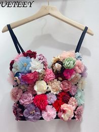 Women's Tanks Heavy Industry Three-Dimensional Flower Camisole Slim Fit Slimming Short Inner Tube Top Outerwear Holiday Girl Sling