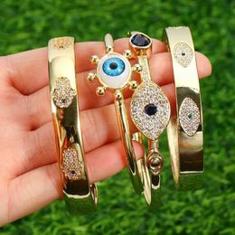 Bangle New Design Zircon and Devils Eye Bracelet Womens Gold Copper Open Charm Fashion Party Jewellery Gifts Q240506