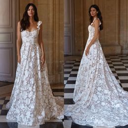 خط اللباس نوفا ميلا الأشرطة الدانتيل بلد الزفاف فساتين الزفاف الدانتيل في Vestidos de Novia Sweep Train Fulllace Bridal Dons