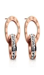 korean simple rome designer letters stud earrings 18K rose gold stainless steel ear rings earring earing with shining crystal zirc3749385