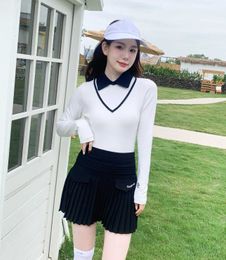 Women's Tracksuits Womens Clothing Autumn and Winter Sweater Top Long Slved Polo Shirt Slim Sports Pleated Skirt Ladies Outfit Y240507