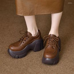 Casual Shoes Single For Women Leather Thickened Soles Increase Lace-up Vintage Oxford Sneakers Platform