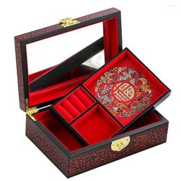 Jewellery Pouches Wooden Lacquer Box Chinese Traditional Double-Layer Gift Carrying Case For Wedding Necklace Ring Display Storage