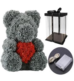 Party Supplies 40cm Lovely Bear of Roses with LED Gift Box Teddy Bear Rose Soap Foam Flower Artificial New Year Gifts for Valentin6862301