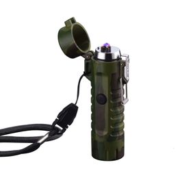 Safe Waterproof/Windproof Usb Rechargeable Dual Arc Outdoor Camping Cigarettes Electric Lighter