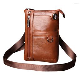 Waist Bags GOLD CORAL Genuine Leather Men Phone Pouch Messenger Bag Small Shoulder Crossbody For Casual Travel Male Pack