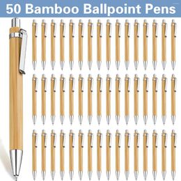 50Pcs Bamboo Pen Wood Ballpoint 1.0mm Blue Black Ink Business Signature Ball Office School Wrtie Stationery
