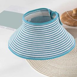 Berets Wide Brim Straw Cap Foldable Sun Hat For Women Stylish Striped Beach With Uv Protection Ideal Gardening