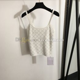 Women Sexy Camis Shiny Rhinestone Vest Elastic Fabric Knitted Top Spring Summer Knits T Shirt