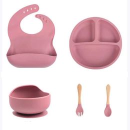 Cups Dishes Utensils Baby cutlery set silicone 5/8-piece cutlery set suction cups forks spoons bibs string cups mother and baby productsL2405