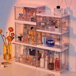 Multifunctional Transparent Cosmetics Storage Box Perfume Display Cabinet Dresser Desktop Dustproof Acrylic Makeup Organiser 240506