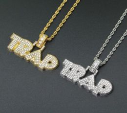 Men Fashion Pendant Necklace Charm Letter Trap Pendant Rhinestone Diamonds Hiphop Punk Necklace Stainless Steel Statement Necklace7587769