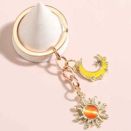 Keychains Lanyards Cute Enamel Keychain Sun Moon Key Ring Sky Key Chains Nature Gifts For Women Men Handbag Accessorie DIY Handmade Jewellery Gifts