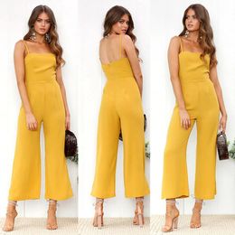 Woman Sleeveless Bib Dungarees Jumpsuits Autumn Casual Loose Solid Overalls for Women Female Spaghetti Strap Wide Leg Jumpsuit 240429