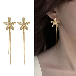 Dangle Earrings Women Elegant Flowers Rhinestone Long Tassel Simple Jewelry