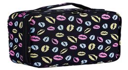 Portable Travel Makeup Train Case Cosmetic Bag Organizer with Adjustable Compartment Brush Holder6196181