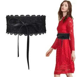 Belts Women Solid Colour Fashion Wedding Dress Waist Band Accessories Black White Wide Corset Lace Belt Female Self Tie Waistband