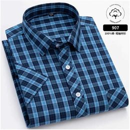 Men's Dress Shirts 6XL Mens shirt Short sle Spring summer 100% cotton plaid Oxford non-ing anti-wrinkle plus size casual shirt slim fit d240507