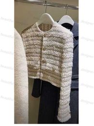 Luxury designer women's jacket Early spring new high-end feeling unique and super beautiful small fragrant style white round neck short jacket for women