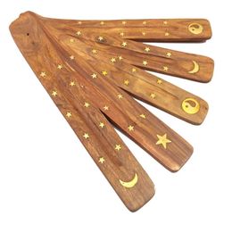 Wooden Incense Holder Tray Stick Natural Fragrance Lamps Ash Catcher Creative Printing Stars And Moon Burner Holders Censer Tool s