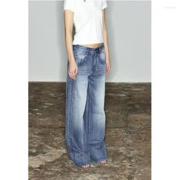 Women's Jeans Women Blue High Quality Waist American Street Wide Leg Pants Solid Hip Hop Vintage Straight 2024 Spring Trousers