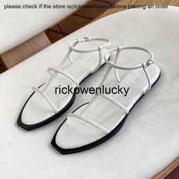 the row High end the * row shoes women's straight buckle Roman sandals cowhide woven flat shoes new summer 2023