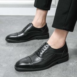 Fashion Mens Brogue Carving Leather Lace-up Black Business Point-Toe Dress Shoes Goods Office Oxfords Size46