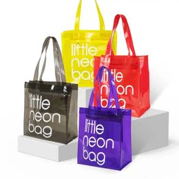 200pcs Luxury Plastic Transparent Candy Colour Clear Jelly PVC Neon Beach Shoulder Bag Personalised Gift Shopping Tote Neon Bags 240504