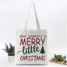 Shopping Bags 100Pcs/Lot Wholesale Cotton Canvas Bag Recycled Grocery Beach Tote Custom Christmas Printing Eco Friendly Drawstring