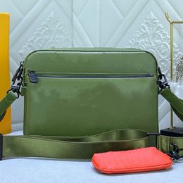 Trio Messenger Bag Designer Cross Body Bag Zgx Mono Coated Canvas Shoulder Tote Bag Handbag With Coin Purse Wallet Adjustable Shoulder Strap Flap Green Totes Bags