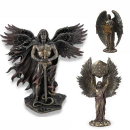 Sculptures Bronzed Seraphim Resin Statues Sixwinged Guardian Angel with Sword and Serpent Big Wings Angel Statue Home Crafts Ornaments