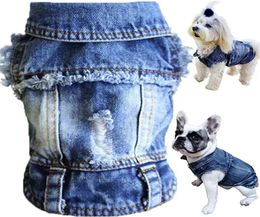 Brocarp Dog Apparel Jean Jacket Comfort Cool Blue Denim Lapel Vest Coat TShirt Costume Cute Girl Boy Puppy Clothes for Small Medi3300860