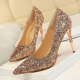 Dress Shoes Women Party Metal Decoration High Heels Pumps Sexy Glitter Stilettos Bridal Wedding Fashion Ladies WSH4328