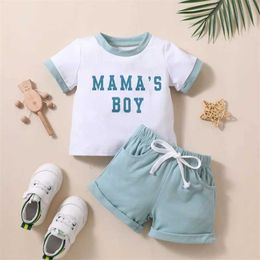 Clothing Sets Toddler Boy Summer Clothes Baby Letter Print Short Sleeve T Shirt Top with Elastic Shorts Cute Newborn Outfits 2Pcs Set H240507