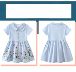 Flickors kortärmad klänning Ny sommar i barns stickade bomullsbarn klänning tecknad docka krage prinsessan klänning