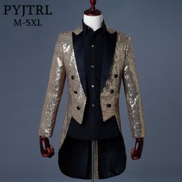 PYJTRL 2018 Men Gold Silver Red Blue Black Sequin Slim Fit Tailcoat Stage Singer Prom Dresses Costume Wedding Groom Suit Jacket 2782