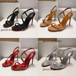 Heels Slim High Open Toes Rhinestone Double Twisted Bands Ankle-Strap Lambskin Leather Sandal Women Designer Shoes Factory Footwear Original edition