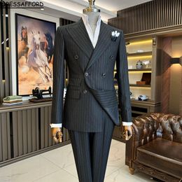 Double-Breasted Side Slit Classic Fit Peak Lapel Groom Tuxedos Groomsman Suit Wedding Party Suit Jacket Pants (Jacket+Pants)