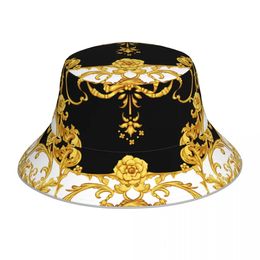 Golden Baroque Reflective Bucket Hat Summer Hat Fisherman Hat Folding Womens Sunshade Hat 240429
