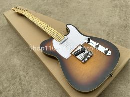 Guitar Tobaccocolored 6string electric guitar, chrome hardware, white pickguard, flame top, white binding