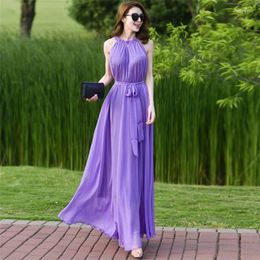 Casual Dresses Super Long Ankle Length Dress 2024 Bohemian Solid Chiffon Large Size Holiday Beach Summer Elegant Big Swing