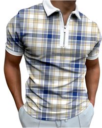 2023 Mens Plaid Print Polo Shirts Short Sleeve Contrast TShirt Summer Streetwear Casual Fashion Clothing 240428