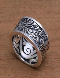 Solid 925 Sterling Silver Ring Wood Exterior Mysterious Pattern Vintage Rings for Men Women Wedding Silver Jewellery Size 5 128950326