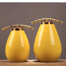 Storage Bottles Modern American Dining Room Desktop Crafts Decoration Living Yellow Ceramic Pot Copper Bird Home