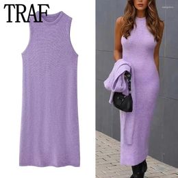 Casual Dresses Purple Knitted For Women Sleeveless Midi Sweater Dress Woman Autumn Winter Bodycon Elegant