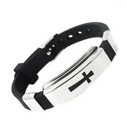 Bangle Classic Stainless Steel Jesus Cross Bracelets For Men Women Washable Black Rubber Wristband Catholic Church Jewellery Accessor